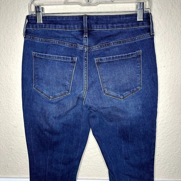 Old Navy Pop Icon Skinny Mid Rise SZ 4 Dark Wash Stretch Jeans Raw Hem - Picture 4 of 7